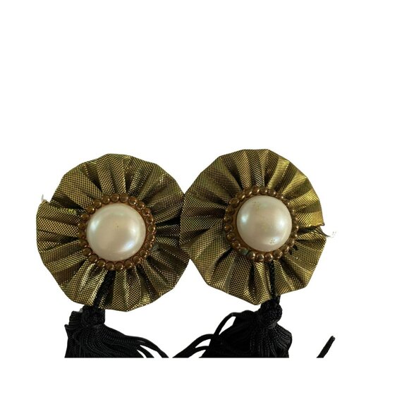 Vintage 80s Gold & Black Clip-On Earrings With Tassels - Picture 4 of 4